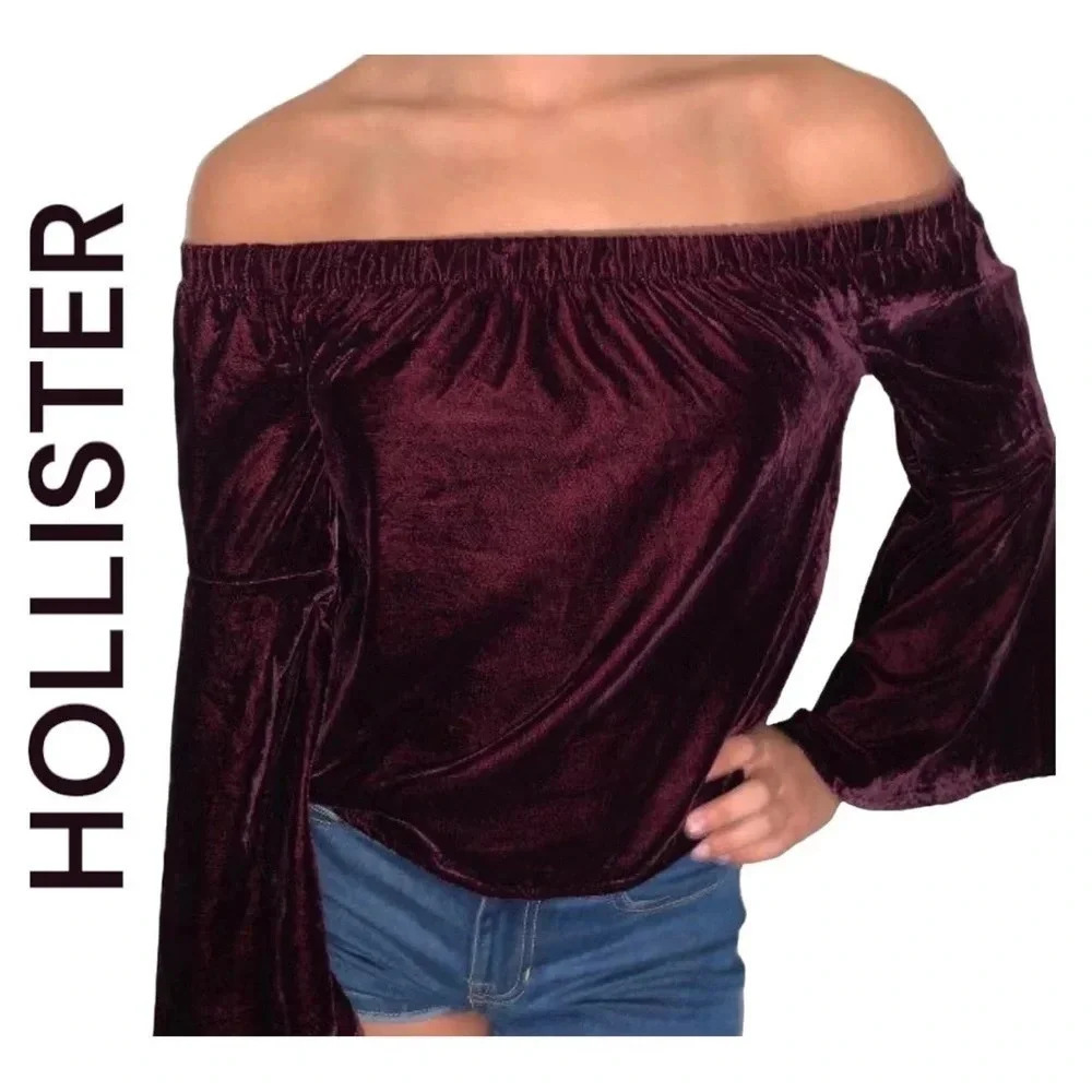 Dark Purple 'Hollister'‎ Velvet Flared Sleeve
Shirt. Size XS. NWT